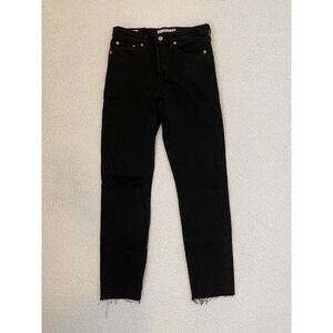 Levis Premium Wedgie Straight Jeans Black Distressed Raw Hem Womens 25 Inseam 27